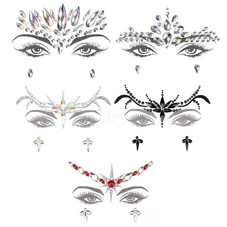 7 Sheets 7 Style Self Adhesive 3D Eyes Body Face Jewelry Acrylic Rhinestone & Imitation Pearl Stickers MRMJ-OC0003-11-1