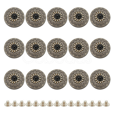 15Pcs 1-Hole Alloy & Plastic Beads Buttons BUTT-HY0001-11B-1