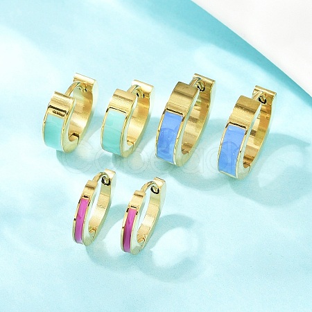 304 Stainless Steel Enamel Hoop Earrings EJEW-K268-19G-04-1