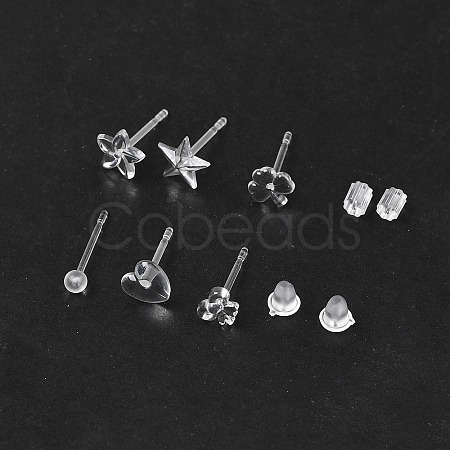 60Pcs 6 Style Star & Shamrock & Bell & Flower & Butterfly & Heart Resin Stud Earring Findings FIND-FS0001-96-1