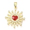 Brass Micro Pave Cubic Zirconia Pendants, with Enamel, Flower, Heart Charms, Golden, 33x25x3mm, Hole: 5.5x4mm