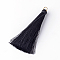 Nylon Thread Tassel Big Pendants Decoration, with Brass Findings, Golden, Black, 63~66x7mm, Hole: 7mm