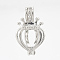 Brass Locket Pendants, Cage Pendants, Hollow, Heart with Crown, Platinum, 20x12x8mm, Hole: 4x2.5mm, inner measure: 8mm