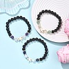 3Pcs Round Natural Lava Rock & Citrine & Lapis Lazuli & Green Aventurine & Amethyst & Madagascar Rose Quartz & Synthetic Turquoise Beads  Stretch Bracelets for Women BJEW-JB12789-1