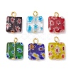 Square Handmade Millefiori Glass Pendants PALLOY-JF02486-1