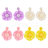 4 Pairs 4 Colors Bohemian Style Raffia Flower Dangle Stud Earrings with Iron Pins EJEW-FI0002-26-1