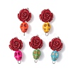 5Pcs 5 Colors Synthetic Coral & Turquoise Dyed Flower Skull Connector Charms PALLOY-JF02783-1