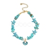 Zinc Alloy Enamel Shell Shape Charm Round Shell Pearl & Dyed Synthetic Turquoise Starfish & Magnesite Chip Beaded Anklets AJEW-AN00735-02-2