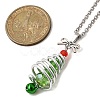 Aluminum & Green Glass Silver Christmas Tree Pendant 304 Stainless Steel Cable Chain Necklaces NJEW-JN05423-3