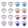 16Pcs 8 Colors Half Round K9 Glass Adjustable Ring RJEW-DC0001-13-1