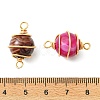Natural Striped Agate/Banded Agate(Dyed & Heated) Copper Wire Wrapped Round Links Connector Charms PALLOY-JF05906-3