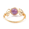 Natural Amethyst Braided Finger Ring RJEW-TA00042-02-6