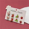 4 Pairs Santa Claus & Holly Leaves & Christmas Socking Printed Wood Stud Earrings EJEW-OY001-02-5