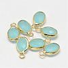 Oval Faceted Golden Tone Brass Glass Charms GLAA-O015-G-2