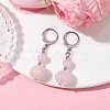 Round Natural Rose Quartz Dangle Earrings EJEW-JE05536-02-3