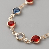 Brass Colorful Glass Flat Round Link Chain Necklaces NJEW-WH0016-78-2