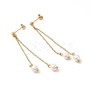 Glass Pearl Tassel Dangle Stud Earrings EJEW-P219-20G-1