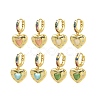 Brass Micro Pave Cubic Zirconia and Cat Eye Beads Heart Hoop Dangle Earrings KK-CBAD9DF-01G-2