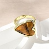 Heart Brass Natural Tiger Eye Finger Rings RJEW-D304-01G-D-5