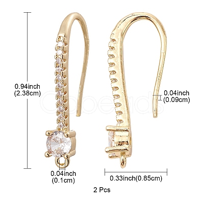 Brass Micro Pave Clear Cubic Zirconia Earring Hooks ZIRC-YW0001-03G-1