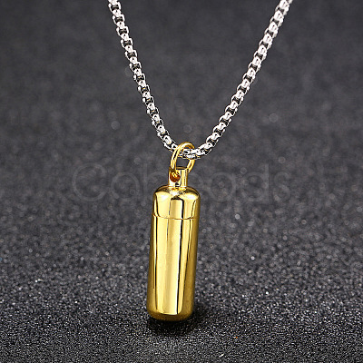316L Stainless Steel Pill Shape Urn Ashes Pendant Necklace with Box Chains BOTT-PW0001-012G-1