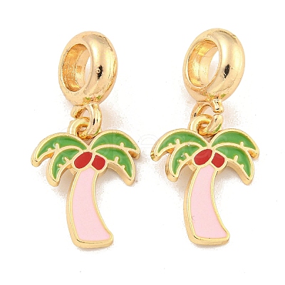 Rack Plating Alloy Enamel Coconut Tree European Dangle Charms FIND-B034-51G-02-1