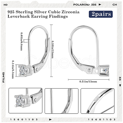 2Pairs 925 Sterling Silver Leverback Earring Findings STER-BBC0007-22-1