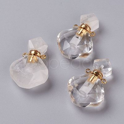 Rhombus Natural Quartz Crystal Perfume Bottle Pendants G-H241-01C-G-1