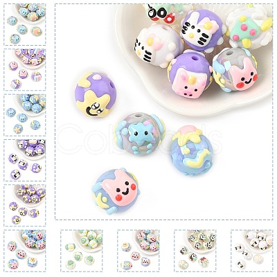 10Pcs 10 Styles Hand Painted Cartoon Opaque Acrylic with Enamel Beads MACR-YW0003-30-1