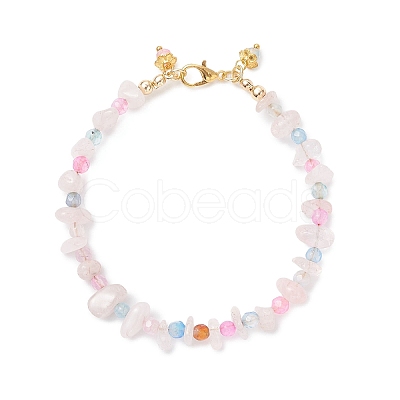 Natural Rose Quartz & Agate Chips Beaded Bracelets for Women BJEW-JB12526-03-1