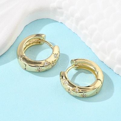 Clear Cubic Zirconia Star Hoop Earrings X-EJEW-C022-01G-1