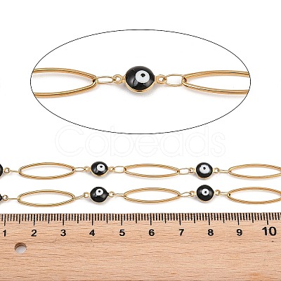 304 Stainless Steel Enamel Evil Eye & Horse Eye Link Chains CHS-K021-11G-02-1