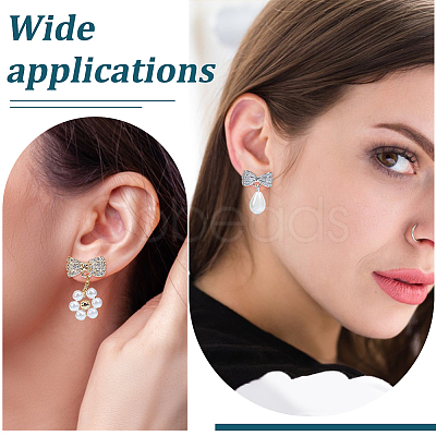 4 Pairs 2 Colors Rack Plating Brass Micro Pave Clear Cubic Zirconia Earring Findings KK-BC0015-27-1