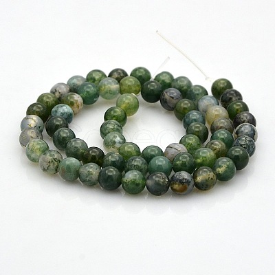 Natural Moss Agate Round Bead Strands G-N0120-30-8mm-1