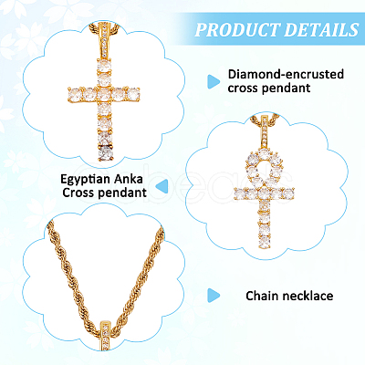 ANATTASOUL 4Pcs 4 Style 304 Stainless Steel with Cubic Zirconia Cross Pendant Necklaces Set with Brass Chains NJEW-AN0001-81-1