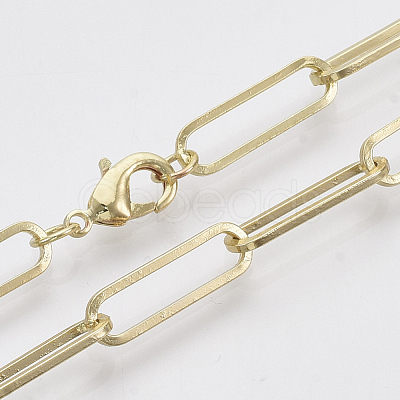Brass Flat Oval Paperclip Chain Necklace Making MAK-S072-07A-LG-1