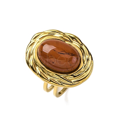 Oval Natural Red Jasper Finger Rings RJEW-M063-01G-08-1