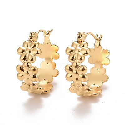 Ion Plating(IP) Flower 304 Stainless Steel Hoop Earrings for Women X-STAS-A057-16G-1