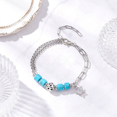2Pcs 2 Styles 304 Stainless Steel Multi-layered Bracelets BJEW-JB12234-1