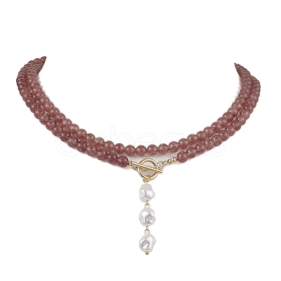 Natural Strawberry Quartz Beaded Necklaces NJEW-JN04878-1