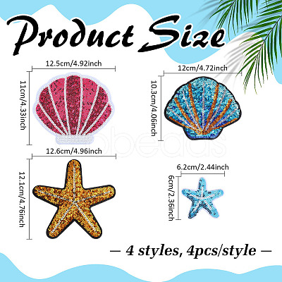 16Pcs 4 Styles Polyester & Sequin Self Adhesive Patches PATC-ME0001-28-1