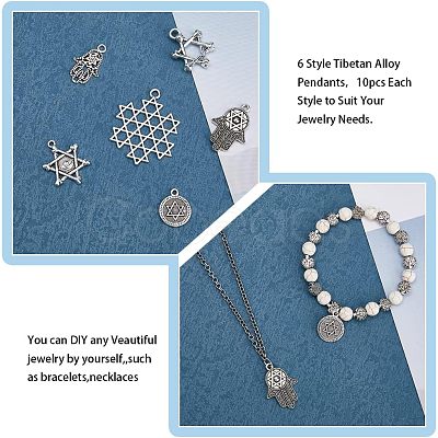 60Pcs 6 Style Tibetan Style Alloy Pendant FIND-FH0005-56-1