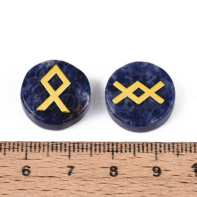 Brass Elder Futhark Alphabet Engraved Symbol Flat Round Natural Sodalite Rune Stones G-I373-01J-1