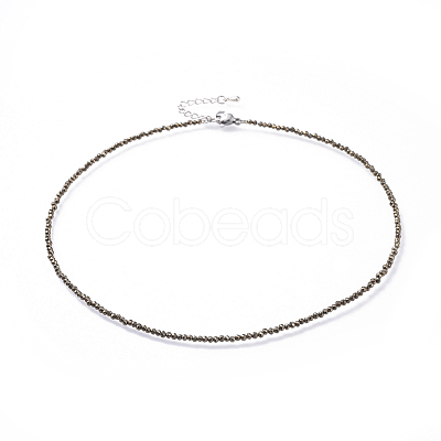 Natural Pyrite Beaded Necklaces NJEW-JN02492-03-1