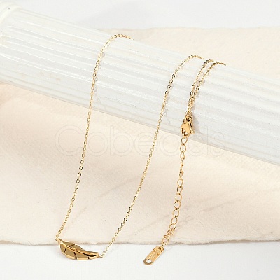 Ion Plating(IP) 304 Stainless Steel Leaf Pendant Cable Chain Necklaces for Women NJEW-P320-06G-1