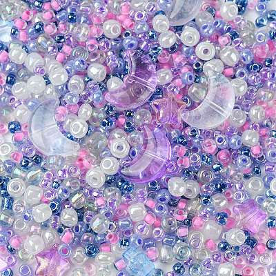 12Pcs 4 Style Moon & Star Transparent Spray Painted Glass Beads GLAA-FS0001-67-1