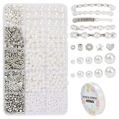 DIY ABS Plastic Pearl & CCB Plastic Beads Stretch Bracelets Making Kits DIY-YW0011-68-1
