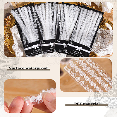 4Bag 4 Styles PET Plastic Lace Decorative Stickers AJEW-SP0002-77-1
