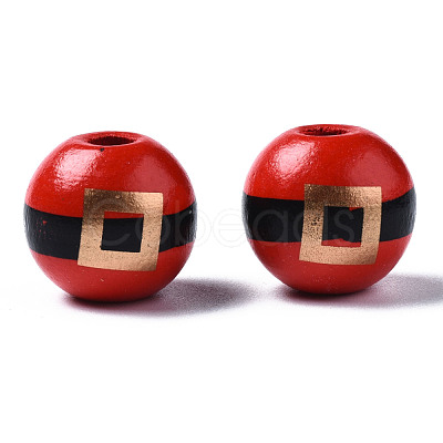 Painted Natural Wood European Beads X-WOOD-S057-035-1