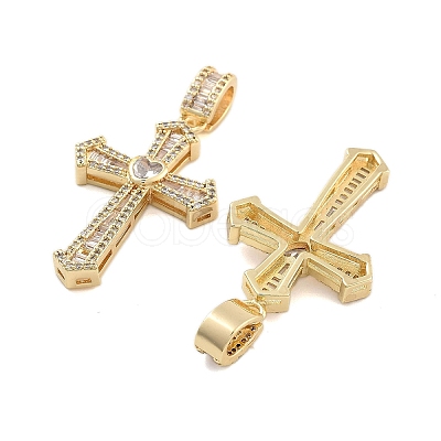 Brass Pave Clear Cubic Zirconia Pendants KK-U009-06B-G-1